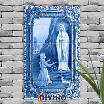 Quadro Imagem Nossa Senhora de Lourdes em Azulejo Decorativo Estilo Português