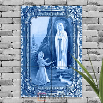 Quadro Imagem Nossa Senhora de Lourdes em Azulejo Decorativo Estilo Português