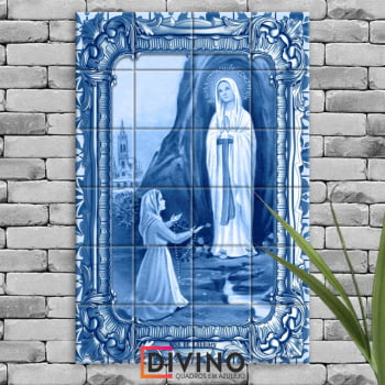 Quadro Imagem Nossa Senhora de Lourdes em Azulejo Decorativo Estilo Português