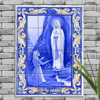 Quadro Imagem Nossa Senhora de Lourdes em Azulejo Decorativo Estilo Português