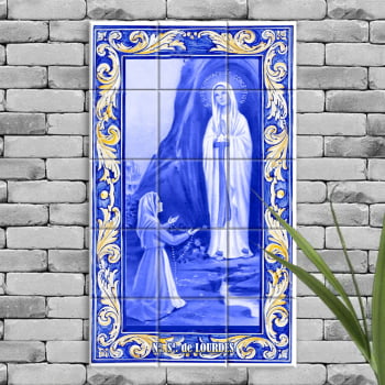 Quadro Imagem Nossa Senhora de Lourdes em Azulejo Decorativo Estilo Português