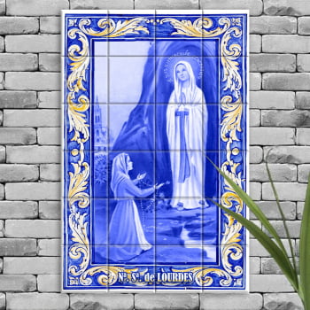 Quadro Imagem Nossa Senhora de Lourdes em Azulejo Decorativo Estilo Português