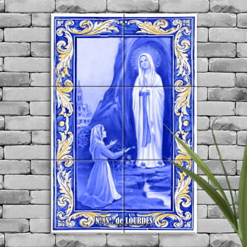 Quadro Imagem Nossa Senhora de Lourdes em Azulejo Decorativo Estilo Português