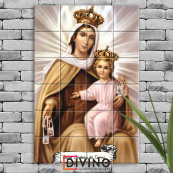 Quadro Imagem Nossa Senhora do Carmo em Azulejo Decorativo Colorido