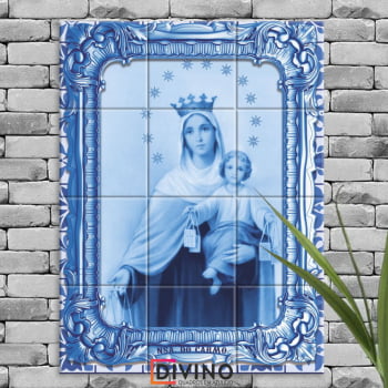 Quadro Imagem Nossa Senhora do Carmo em Azulejo Decorativo Estilo Português