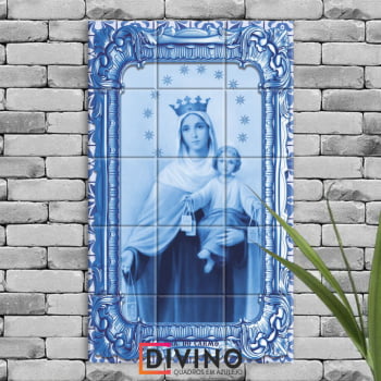 Quadro Imagem Nossa Senhora do Carmo em Azulejo Decorativo Estilo Português