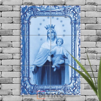 Quadro Imagem Nossa Senhora do Carmo em Azulejo Decorativo Estilo Português