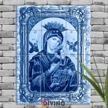 Quadro Imagem Nossa Senhora do Perpetuo Socorro em Azulejo Decorativo Estilo Português