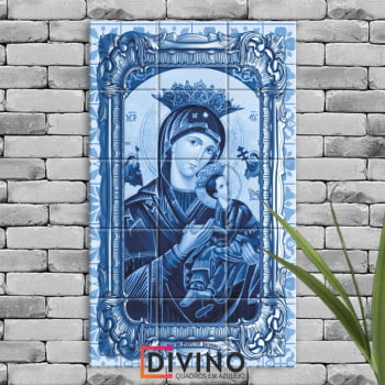 Quadro Imagem Nossa Senhora do Perpetuo Socorro em Azulejo Decorativo Estilo Português