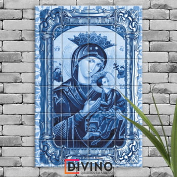 Quadro Imagem Nossa Senhora do Perpetuo Socorro em Azulejo Decorativo Estilo Português