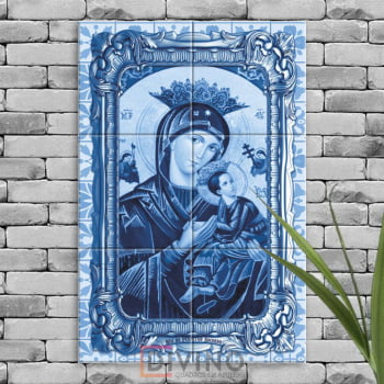 Quadro Imagem Nossa Senhora do Perpetuo Socorro em Azulejo Decorativo Estilo Português