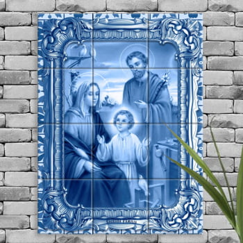 Quadro Imagem Sagrada Família em Azulejo Decorativo Estilo Português