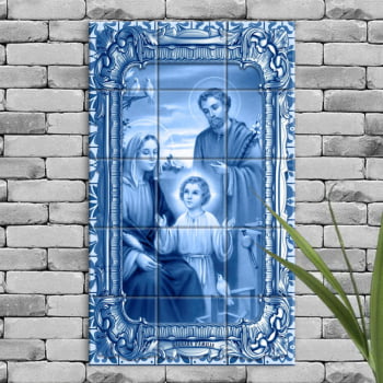 Quadro Imagem Sagrada Família em Azulejo Decorativo Estilo Português