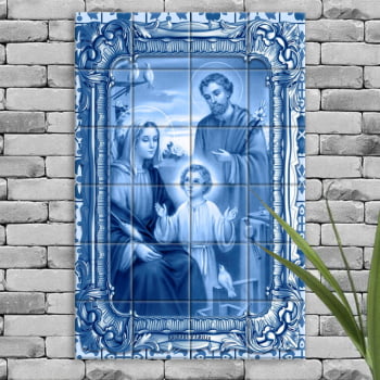 Quadro Imagem Sagrada Família em Azulejo Decorativo Estilo Português