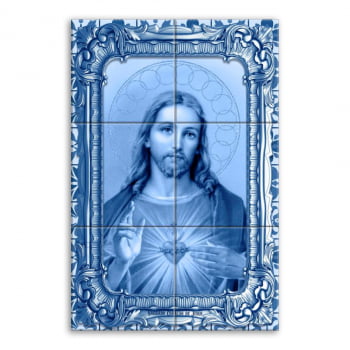 Quadro Imagem Imaculado Coração de Jesus em Azulejo Decorativo Estilo Português