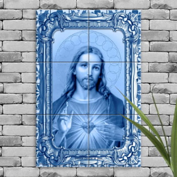 Quadro Imagem Imaculado Coração de Jesus em Azulejo Decorativo Estilo Português