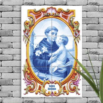 Quadro Imagem Santo Antônio em Azulejo Decorativo Borda Antiga