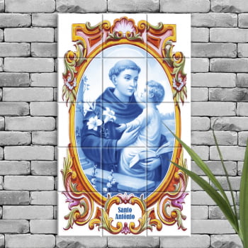 Quadro Imagem Santo Antônio em Azulejo Decorativo Borda Antiga