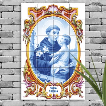 Quadro Imagem Santo Antônio em Azulejo Decorativo Borda Antiga