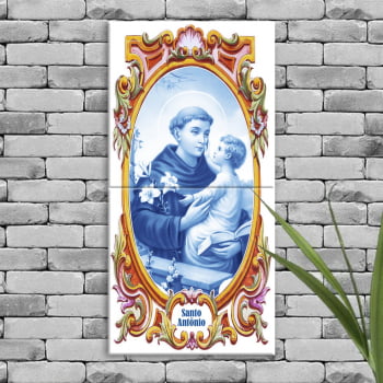 Quadro Imagem Santo Antônio em Azulejo Decorativo Borda Antiga