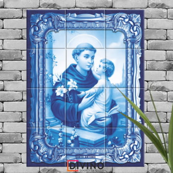 Quadro Imagem Santo Antônio em Azulejo Decorativo Estilo Português