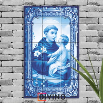 Quadro Imagem Santo Antônio em Azulejo Decorativo Estilo Português