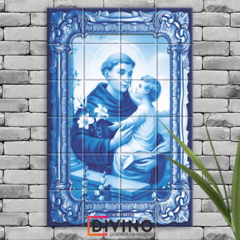 Quadro Imagem Santo Antônio em Azulejo Decorativo Estilo Português