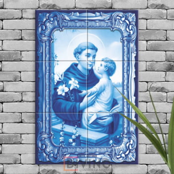 Quadro Imagem Santo Antônio em Azulejo Decorativo Estilo Português