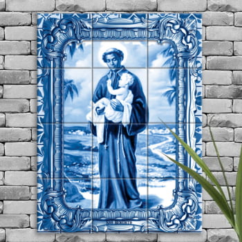 Quadro Imagem São Benedito em Azulejo Decorativo Estilo Português