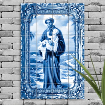 Quadro Imagem São Benedito em Azulejo Decorativo Estilo Português