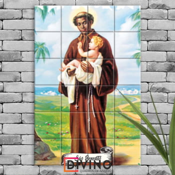 Quadro Imagem São Benedito em Azulejo Decorativo Colorido