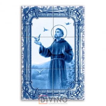 Quadro Imagem São Francisco de Assis em Azulejo Decorativo Estilo Português