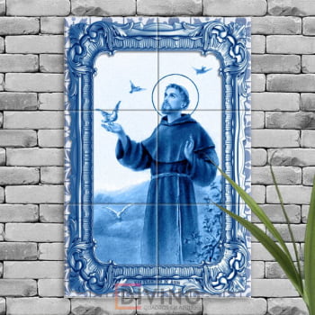 Quadro Imagem São Francisco de Assis em Azulejo Decorativo Estilo Português