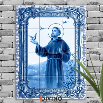 Quadro Imagem São Francisco de Assis em Azulejo Decorativo Estilo Português