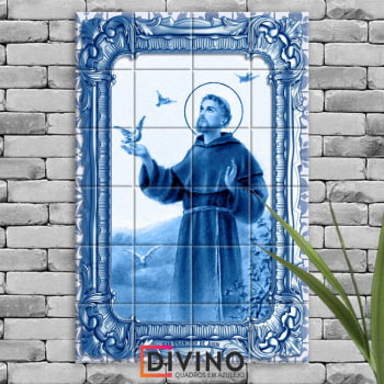 Quadro Imagem São Francisco de Assis em Azulejo Decorativo Estilo Português