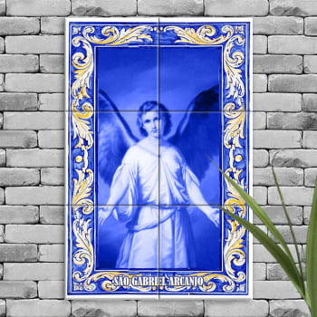 Quadro Imagem São Gabriel Arcanjo em Azulejo Decorativo Estilo Português