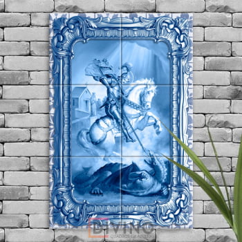 Quadro Imagem São Jorge em Azulejo Decorativo Estilo Português