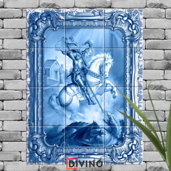 Quadro Imagem São Jorge em Azulejo Decorativo Estilo Português