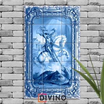 Quadro Imagem São Jorge em Azulejo Decorativo Estilo Português