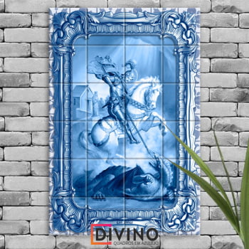 Quadro Imagem São Jorge em Azulejo Decorativo Estilo Português