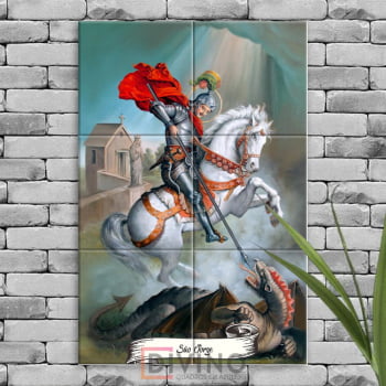 Quadro Imagem São Jorge em Azulejo Decorativo Colorido