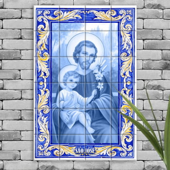 Quadro Imagem São José em Azulejo Decorativo Estilo Português