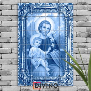 Quadro Imagem São José em Azulejo Decorativo Estilo Português