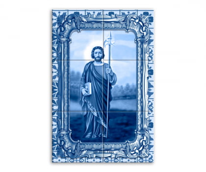 Quadro Imagem São Judas Tadeu em Azulejo Decorativo Estilo Português