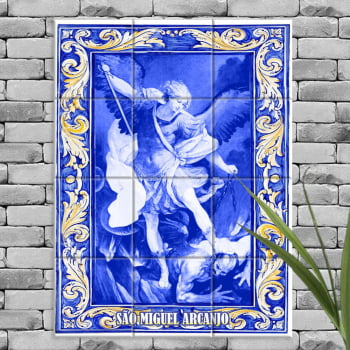 Quadro Imagem São Miguel Arcanjo em Azulejo Decorativo Estilo Português