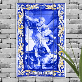 Quadro Imagem São Miguel Arcanjo em Azulejo Decorativo Estilo Português