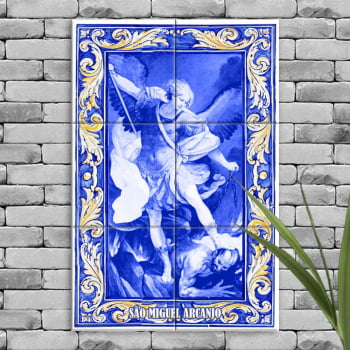 Quadro Imagem São Miguel Arcanjo em Azulejo Decorativo Estilo Português