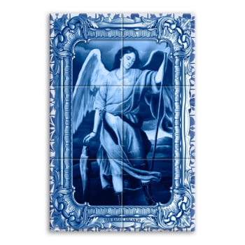 Quadro Imagem São Rafael Arcanjo em Azulejo Decorativo Estilo Português