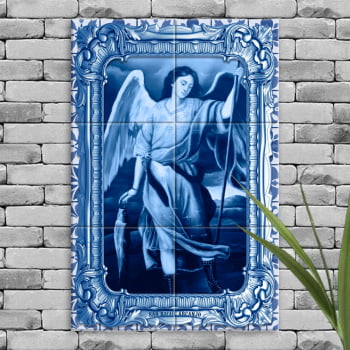 Quadro Imagem São Rafael Arcanjo em Azulejo Decorativo Estilo Português