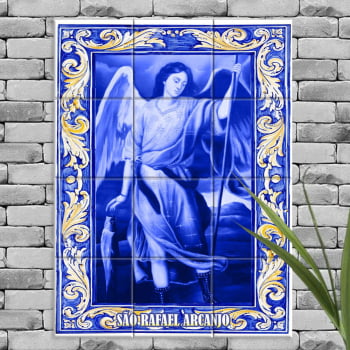 Quadro Imagem São Rafael Arcanjo em Azulejo Decorativo Estilo Português